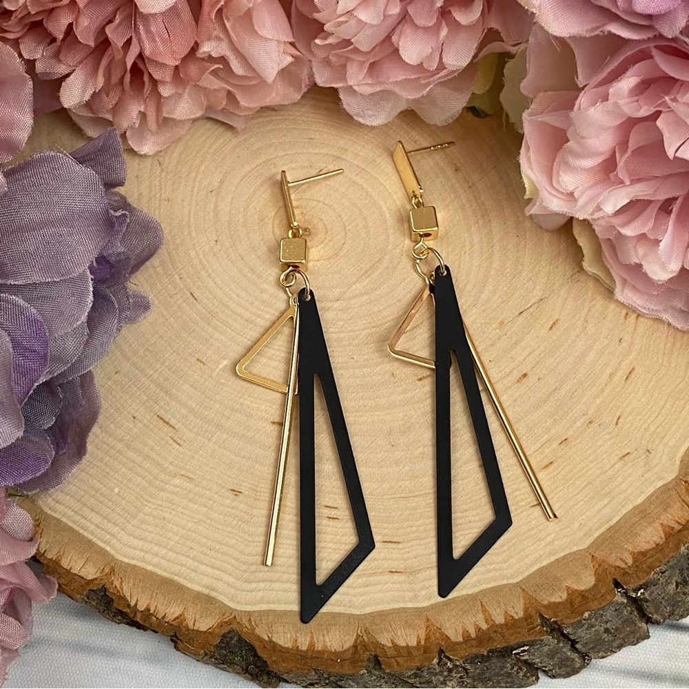 Long Statement Triangular Tassel Dangle Earrings - Picture 6 of 11